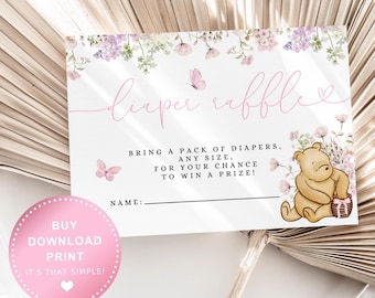 Winnie the Pooh Baby shower game Pooh bear Baby shower Diaper raffle Printable Pink Winnie the Pooh Baby shower activity It's a girl! BBS44