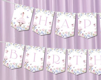 Fairy first birthday banner First birthday banner Fairy first birthday decor Princess decoration Pink Pastel banner Party banner TBD25
