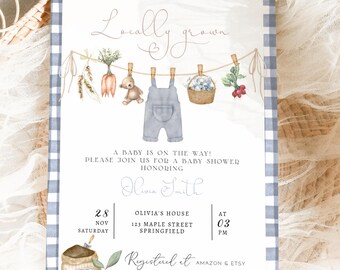 Locally grown baby shower invitation Farmers market baby shower Baby sprinkle invite Home grown baby shower invite printable Template TBS27