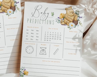 Winnie the Pooh Baby Shower Predictions Baby shower games Pooh bear baby shower Baby predictions Wildflower Hundred acre wood Piglet BBS27