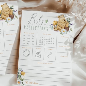Winnie the Pooh Baby Shower Predictions | Download & print! | Pooh bear baby shower, Baby predictions, Wildflower, Baby shower games BBS27