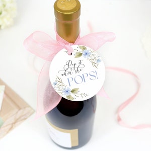 Pop it when she pops tag for baby shower | printable | Floral design Wildflower theme Blue flowers Baby in bloom Baby shower favor tag BBS17