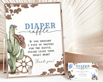 Cowboy Baby shower Diaper raffle sign Printable tickets Western baby shower Cowboy baby shower games Cowboy baby shower invitation BBS37