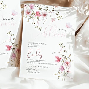 Babyshower invite wildflower | printable | Baby in bloom Beautiful Wildflower Baby shower invitation Floral invitation Minimalistic BBS15