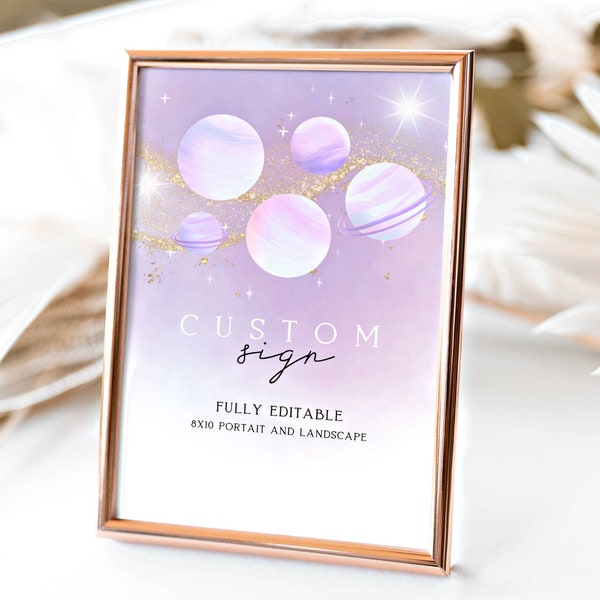 FBD02 CUSTOM SIGN 1st birthday fully editable! | pastels planets solar system stars pink purple space sun birthday decor | free edit