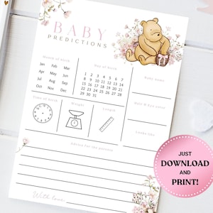 Winnie the Pooh Baby Shower Predictions Winnie the Pooh Baby shower games Pooh bear Pink baby shower Baby predictions It's a girl BBS44