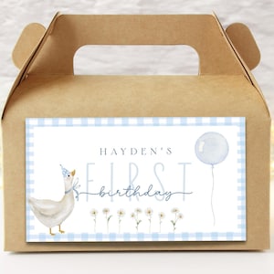 One silly goose birthday Gable box label 1st birthday boy Blue birthday card First birthday Goose favor ONE Goose Daisy favors TBD03