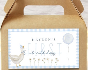 One silly goose birthday Gable box label 1st birthday boy Blue birthday card First birthday Goose favor ONE Goose Daisy favors TBD03