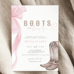 Boots or bows Gender reveal invitation Cowboy Gender Reveal Invite Western Gender reveal invitation Vintage He or she Boy or Girl TGR02