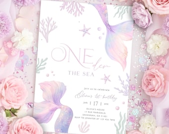 Oneder the sea birthday invite Printable Under the sea party invitation Digital Princess birthday invite Mermaid birthday invitation FBD19