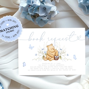 Winnie the pooh baby shower Books for baby Printable Blue Winnie the Pooh baby shower decorations Baby's first library Book request TBS18