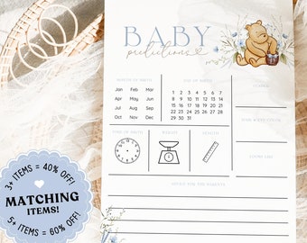 Winnie the pooh Baby predictions Printable Blue Winnie the Pooh baby shower games Baby shower activities Winnie the pooh decorations TBS18