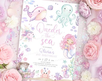 Oneder the sea birthday invite Printable Under the sea party invitation Digital Princess birthday invite Mermaid birthday invitation BD18