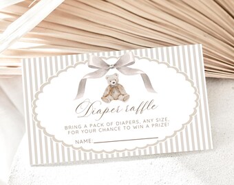 Printable Diaper raffle ticket, We can bearly wait Baby Shower, Teddy bear Baby Shower game, Gender neutral, Baby Shower diaper game, BBS69