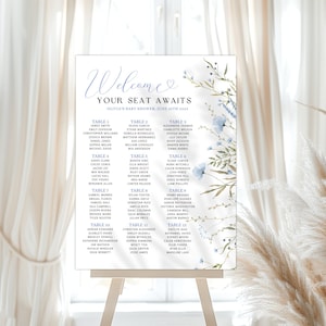 Baby boy in bloom Seating chart, Baby shower welcome sign | printable | Blue wildflowers, Baby shower poster, Baby in bloom, BBS17