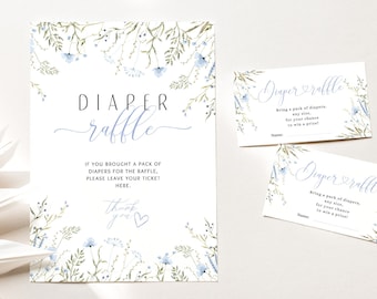 DIAPER RAFFLE sign & tickets - ready to print! | FREE edit | Floral Baby boy in bloom Delicate wildflower Baby girl Baby shower games BBS17