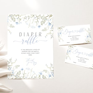 DIAPER RAFFLE sign & tickets - ready to print! | FREE edit | Floral Baby boy in bloom Delicate wildflower Baby girl Baby shower games BBS17
