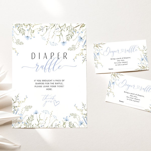 DIAPER RAFFLE sign & tickets - ready to print! | FREE edit | Floral Baby boy in bloom Delicate wildflower Baby girl Baby shower games BBS17