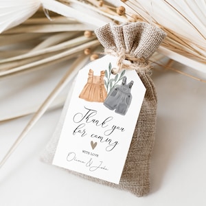 Gende reveal favor tag Matching items | Thank you tag Baby shower favor tag Boho gender reveal party Baby clothing on clothing line GR04