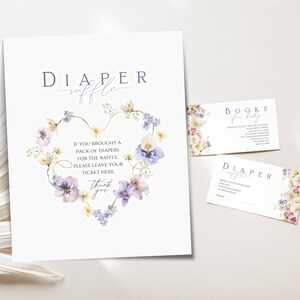 DIAPER RAFFLE sign & Books for baby templates - printable | FREE edit | Floral Ready to print Wildflower Baby girl Baby boy Baby shower BBS0