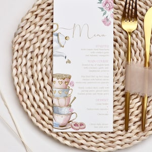 Tea party bridal shower menu Tea party bridal shower sign Bridal shower brunch menu Bridal Brunch Bridgeton bridal shower menu card TBR05