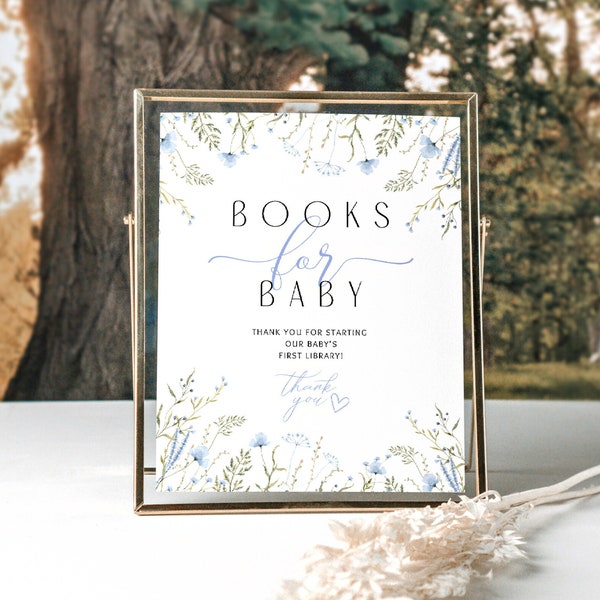 Books for Baby sign - ready to print! | FREE edit | Floral Baby boy in bloom Delicate wildflower Baby girl Baby shower games BBS17