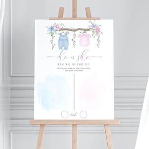 Boy or Girl chart sign Boho Gender Reveal | Printable | Guess the gender sign He or she Cast your vote sign Pink Blue Vintage Bohemian GR04