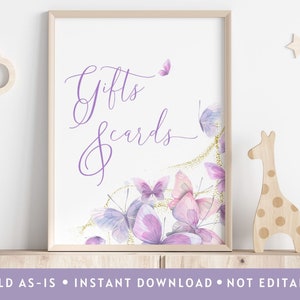 Butterfly Baby shower Cards and gifts sign, Gifts poster, Butterfly cards & gifts sign, Printable baby shower sign, Baby shower decor BBS29