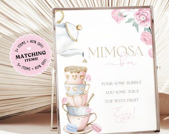 Mimosa bar bridal shower sign Tea party bridal shower sign Bridal shower brunch decor Bridal Brunch banner Bridgeton Mimosa bar sign TBR05