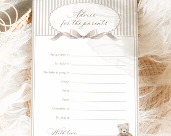 Printable Advice for the parents, We can bearly wait Baby Shower games, Teddy bear Baby Shower activity, Advice card, Gender neutral, BBS69