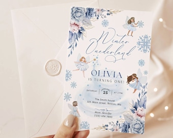 Snow fairy first birthday Invitation, Winter onederland birthday, winter snow theme, girly magical birthday, 1st birthday ideas, FBD13