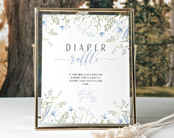 DIAPER RAFFLE sign - ready to print! | FREE edit | Floral Baby boy in bloom Delicate wildflower Baby girl Baby shower games BBS17