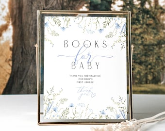 Books for Baby sign - ready to print! | FREE edit | Floral Baby boy in bloom Delicate wildflower Baby girl Baby shower games BBS17