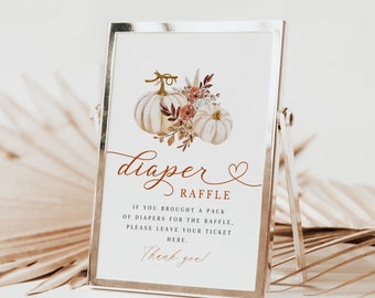 Little Pumpkin Baby shower Diaper raffle Sign, Printable, Baby shower game sign, Baby shower decor, Baby pumpkin, Fall theme, BBS25