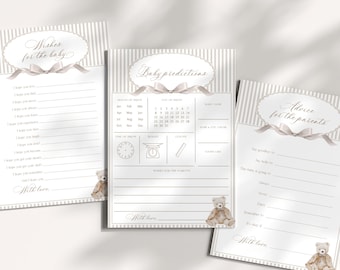 Printable Baby predictions, We can bearly wait Baby Shower games, Teddy bear Baby Shower activity, Wishes for baby, Gender neutral, BBS69