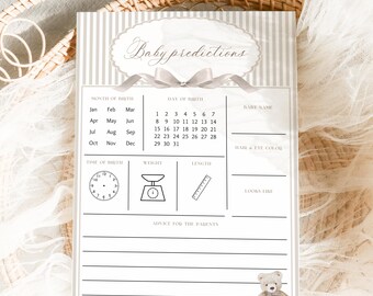 Printable Baby predictions, We can bearly wait Baby Shower games, Teddy bear Baby Shower activity, Editable template, Gender neutral, BBS69