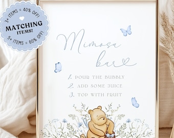 Winnie the pooh mimosa bar sign Printable Blue Winnie the Pooh baby shower decorations Momosa bar sign Winnie the pooh decorations TBS18
