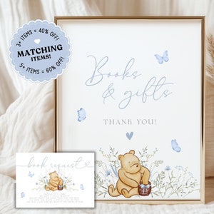 Winnie the pooh baby shower Books for baby set Printable Blue Winnie the Pooh baby shower decoration Baby's first library Book request TBS18