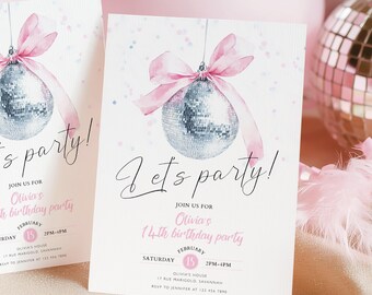 Disco birthday Invitation 16th birthday invitation 14th birthday digital evite Girly Preppy teen disco Pastel coquette party invitation BD31