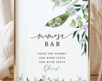 Twin Boys Baby shower decor Printable Mimosa bar Sign Two peas in a pod Oh babies decoration Its twins Momosa bar sign Greenery sign TBS17