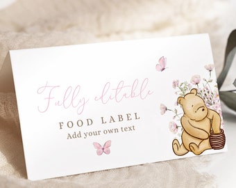 Winnie the pooh Baby shower Decorations Food label Printable Winnie the Pooh baby shower decor It's a girl Pooh bear shower sign BBS44
