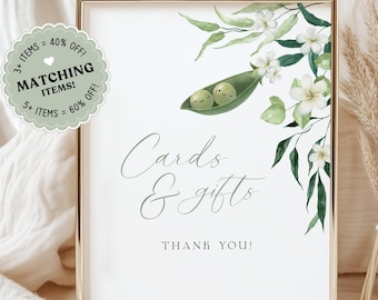 Printable cards & gifts sign Twin Baby shower decor Two peas in a pod favors Oh babies decoration It's twins baby shower Greenery sign BBS21