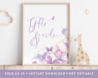 Butterfly Baby shower Cards and gifts sign, Gifts poster, Butterfly cards & gifts sign, Printable baby shower sign, Baby shower decor BBS29