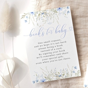 Printable Books for Baby card - Wildflower baby shower | Matching items! | Baby boy in bloom Blue flower theme Book instead of a card BBS17