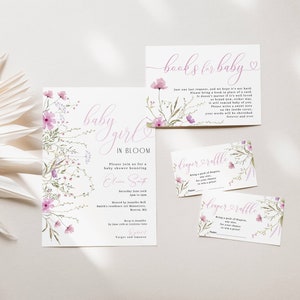 Baby girl in bloom baby shower invitation | electronic evite | diaper raffle tickets | books for baby card | pink flowers | pastel | BBS18