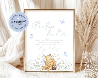 Winnie the pooh Pacifier hunt Printable Blue Winnie the Pooh baby shower games Baby shower Pacifier hunt game Winnie the pooh invite TBS18