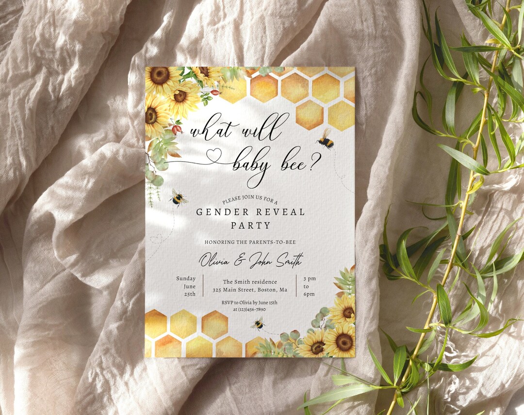 Gender Reveal INVITATION Baby Bee He or She | FREE Edit!printable ...
