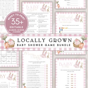 Baby shower game bundle Locally grown baby shower game Baby Family feud Pink Mommy or daddy quiz Farmers market baby shower activity TBS26