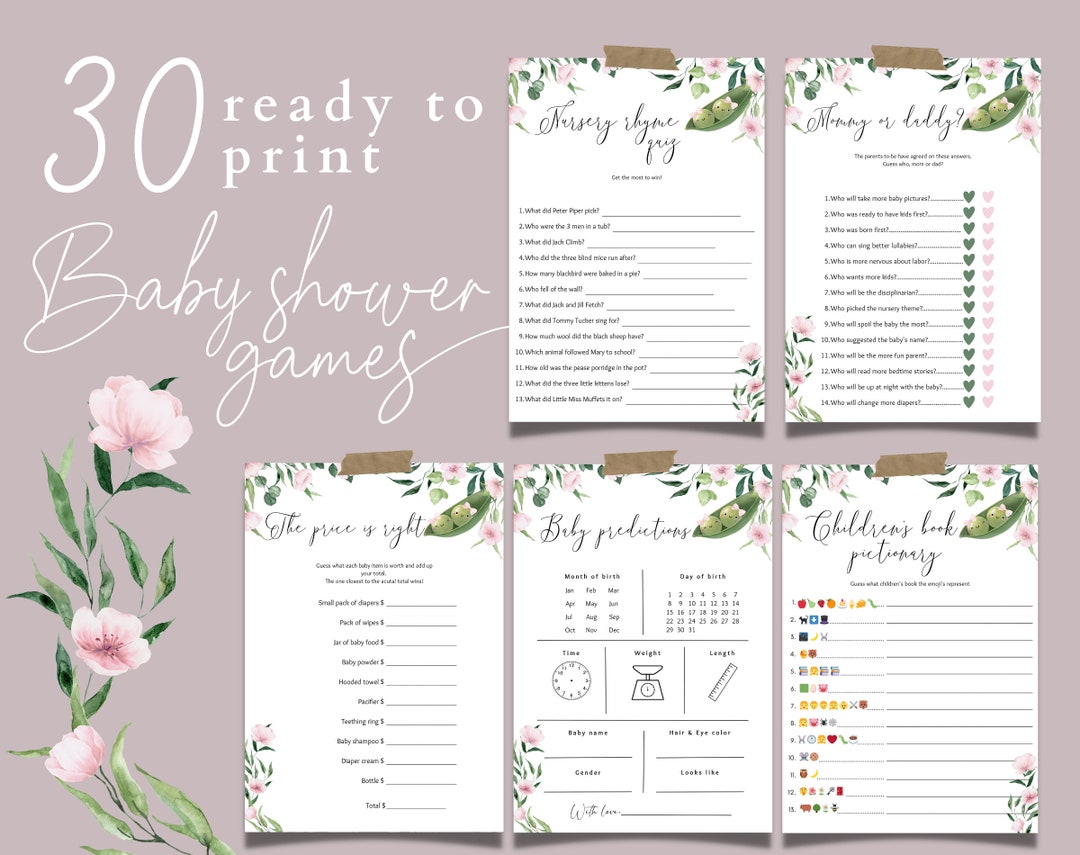 Twin Girls BABY SHOWER GAMES & Activities Bundle | Baby Shower Bingo ...