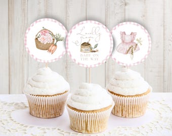 Locally grown baby shower Cupcake toppers Baby Cake decor Printable Pink Baby sprinkle cake topper Home grown Farmers market decor TBS26